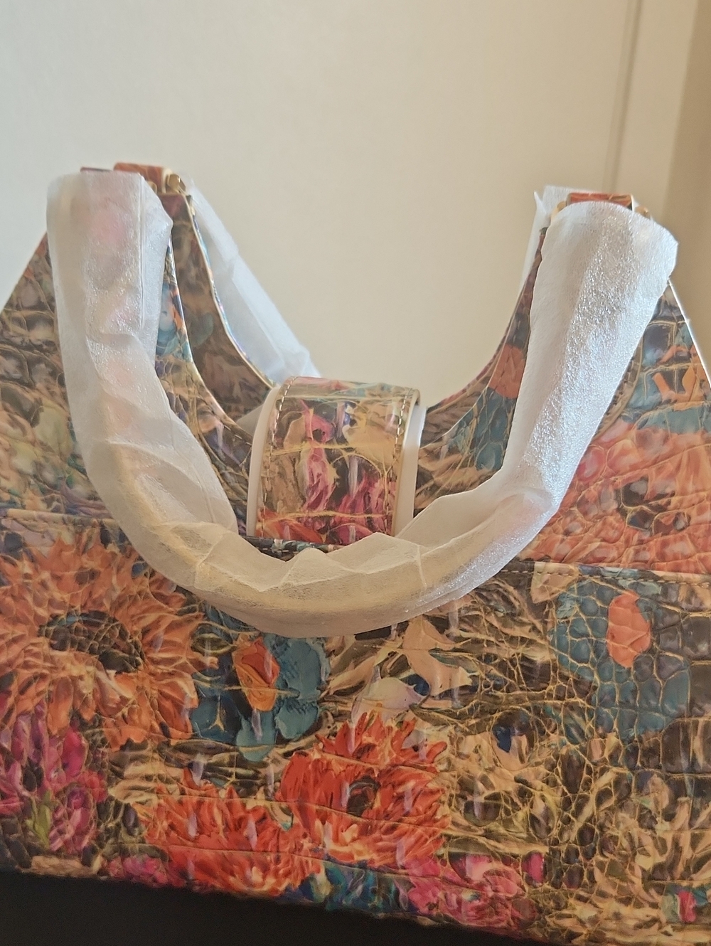 BRAHMIN Floral Embossed Multicolor Croc-Pattern Tote Bag - Picture 2 of 5